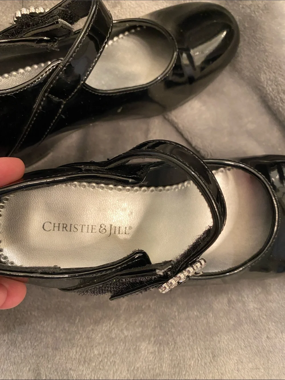 Christie & Joe Girls' Black Patent Mary Jane with Rhinestone Buckle